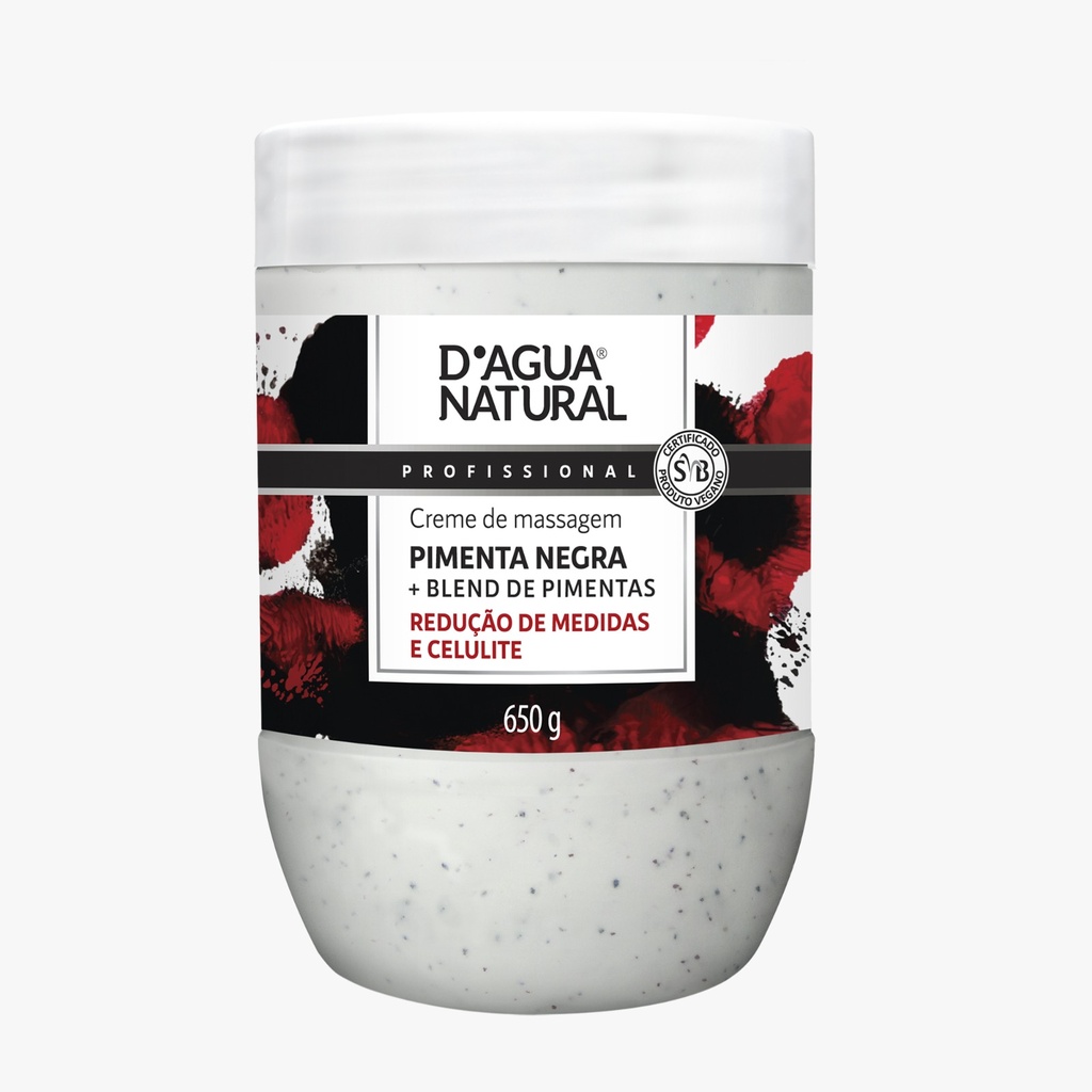 CREME MASSAGEM REDUTOR PIMENTA NEGRA D AGUA NATURAL 650G